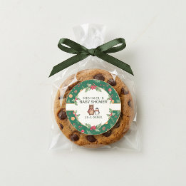 Sticker Rond Baby-Shower Thème Forêt Hivernale