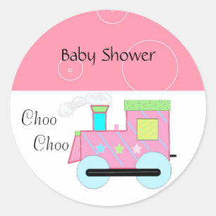 Sticker Rond Baby Shower Train à vapeur rose
