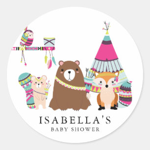 Sticker Rond Baby shower tribal coloré d'amis de région bois