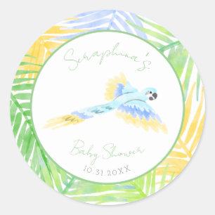 Sticker Rond Baby shower tropical d'oiseaux perroquets