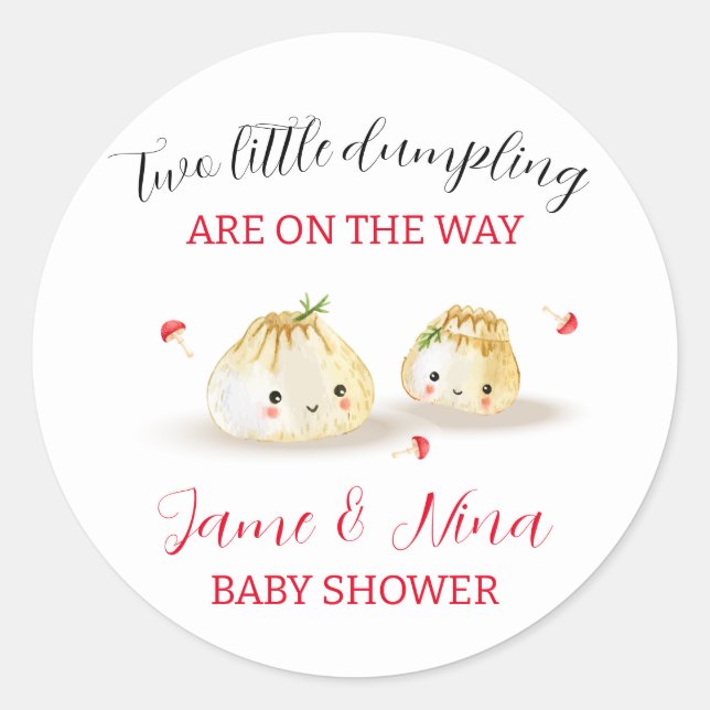 Sticker Rond Baby shower Twin Cute Dumpling Champignons (Devant)