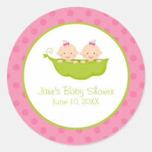 Sticker Rond Baby shower Twin Girls, deux pois dans un pod