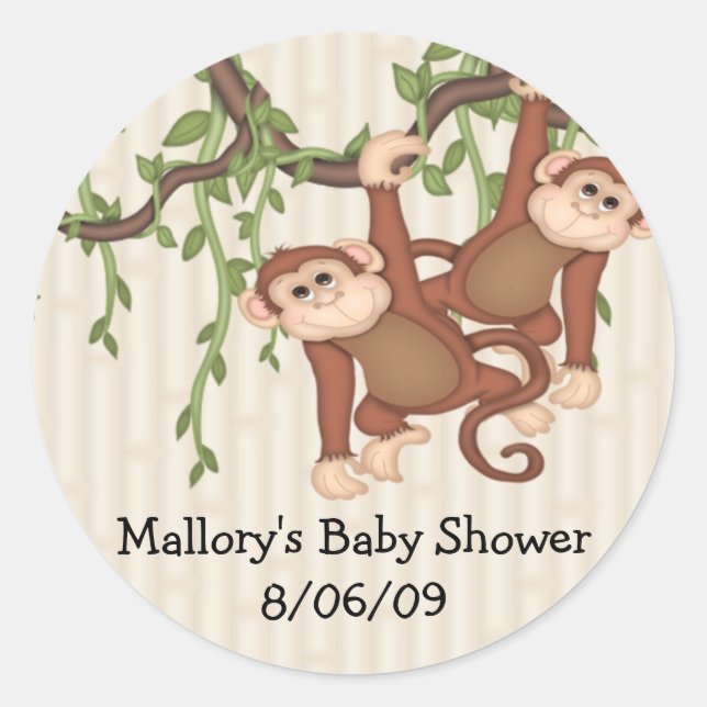 Sticker Rond Baby shower Twin Monkeys (Devant)