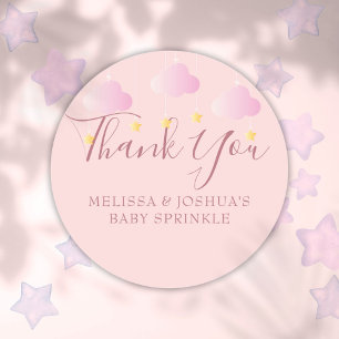 Sticker Rond Baby shower Twinkle Merci rose