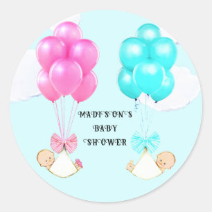 Sticker Rond Baby shower Twins Garçon Fille Ballons