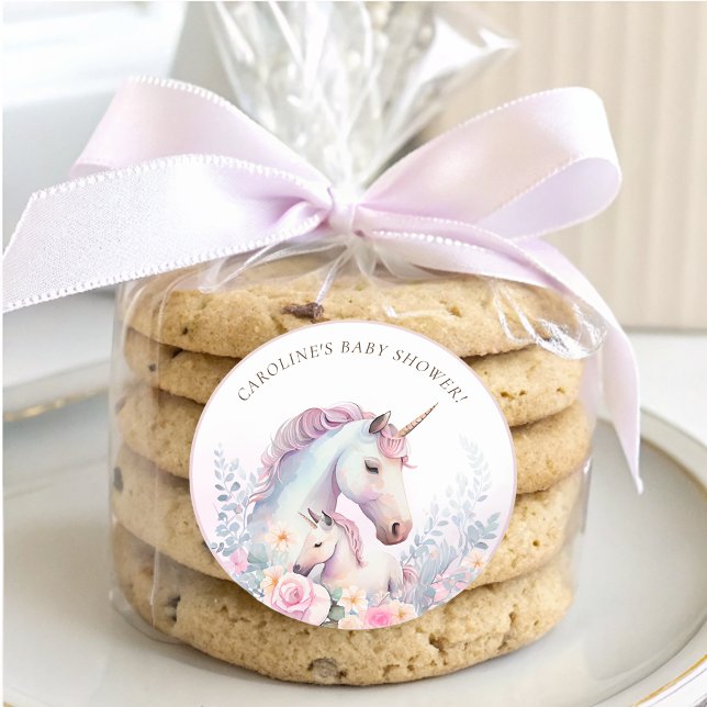 Sticker Rond Baby shower Unicorne de printemps (Spring Unicorn Baby Shower Classic Round Sticker)