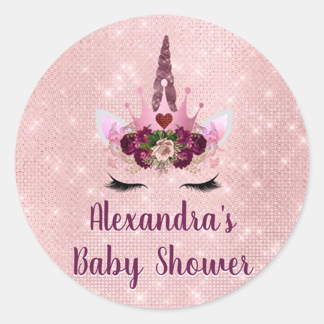 Sticker Rond Baby shower Unicorne Fille Blush Pink Sparkle (Devant)