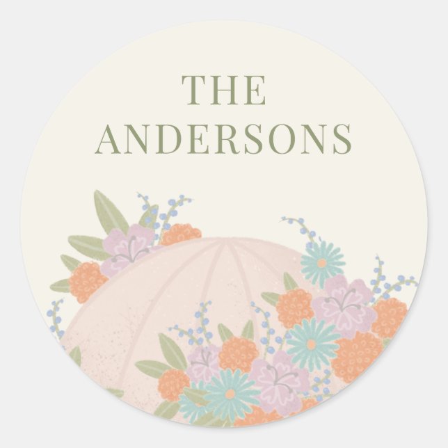 Sticker Rond Baby shower Unisex Neutre Parapluie Floral (Devant)