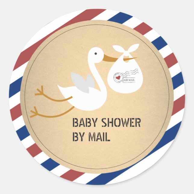 Sticker Rond Baby shower Unisex Stork Par Courrier (Devant)