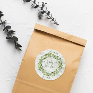 Sticker Rond Baby shower verdoyant branché Laurel Wreath