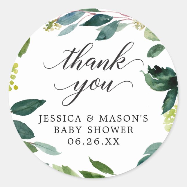 Sticker Rond Baby shower verdoyant Merci Favoriser les autocoll (Devant)