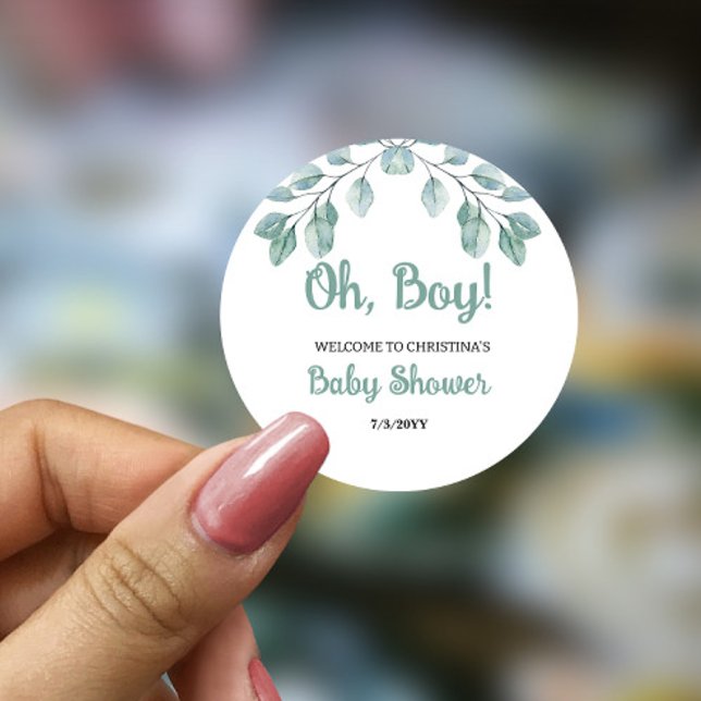 Sticker Rond Baby shower verdoyant Oh garçon (Créateur téléchargé)