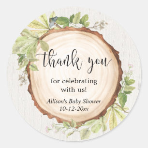Sticker Rond Baby shower verdure rustique en forêt