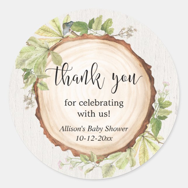 Sticker Rond Baby shower verdure rustique forestier (Devant)