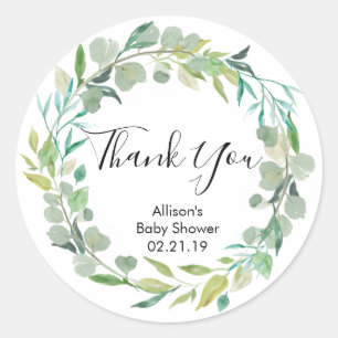Sticker Rond Baby shower vert autocollants, feuilles verts