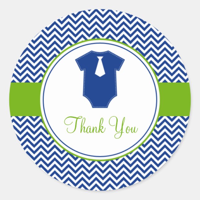 Sticker Rond Baby shower vert bleu Little Man Chevron (Devant)