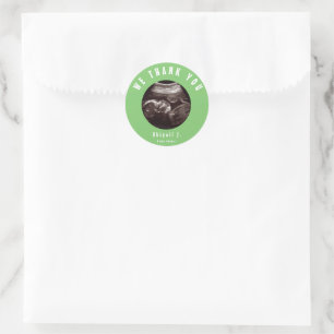 Sticker Rond Baby shower vert chaux Ultrasound Merci