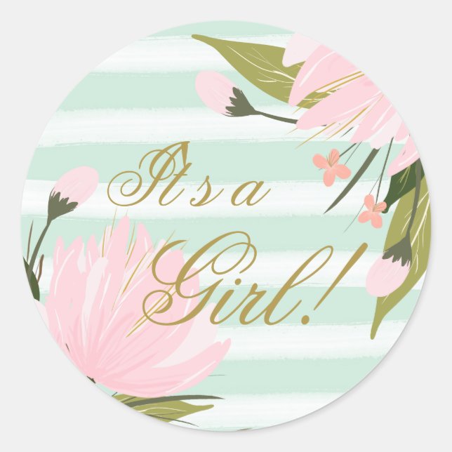 Sticker Rond Baby shower vert et rose (Devant)