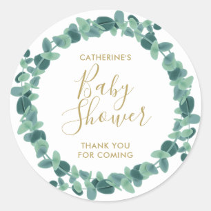Sticker Rond Baby shower vert Eucalyptus