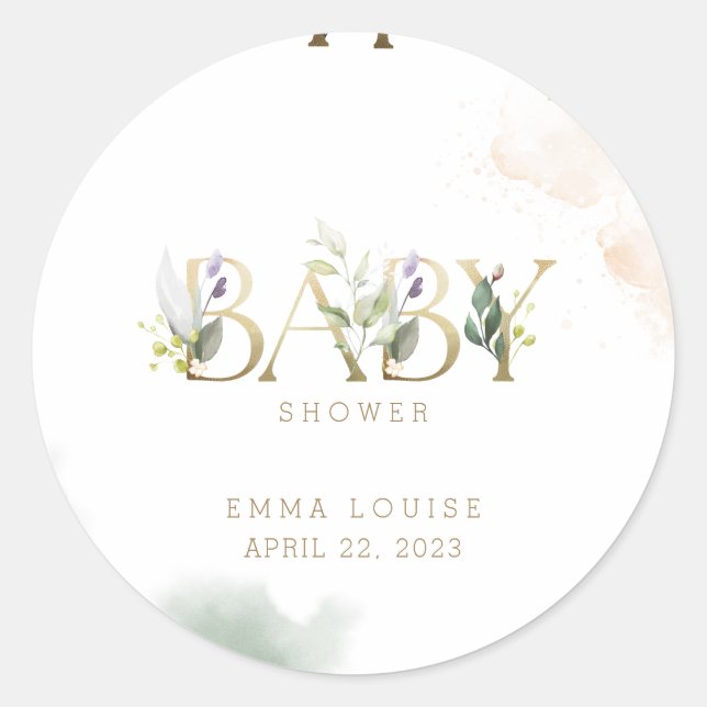 Sticker Rond Baby shower vert or Eucalyptus (Devant)