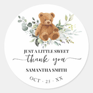 Sticker Rond Baby shower vert ours Merci