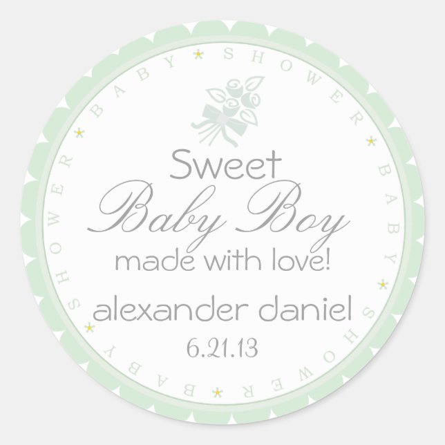 Sticker Rond Baby shower vert Sage (Devant)