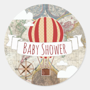 Sticker Rond Baby shower vintage chaud d'aventure de ballons à