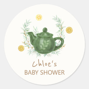 Sticker Rond Baby shower vintage de verdure Orange Park-Tea