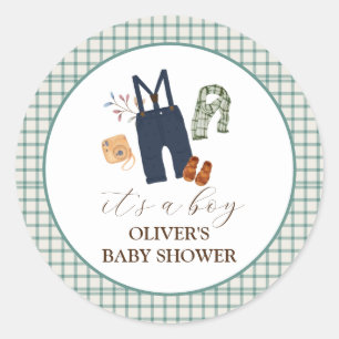Sticker Rond Baby shower vintage de vêtements pour garçons