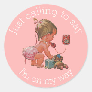 Sticker Rond Baby shower vintage fille sur téléphone