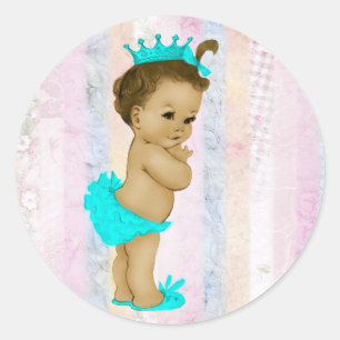 Sticker Rond Baby shower vintage Pastel Rainbow Princess
