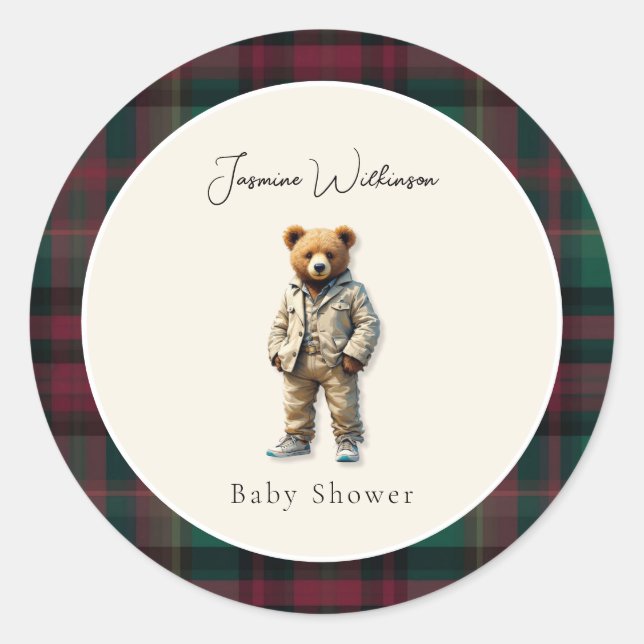 Sticker Rond Baby shower vintage Teddy (Devant)
