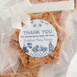 Sticker Rond Baby Shower Voiture de Course Bleue