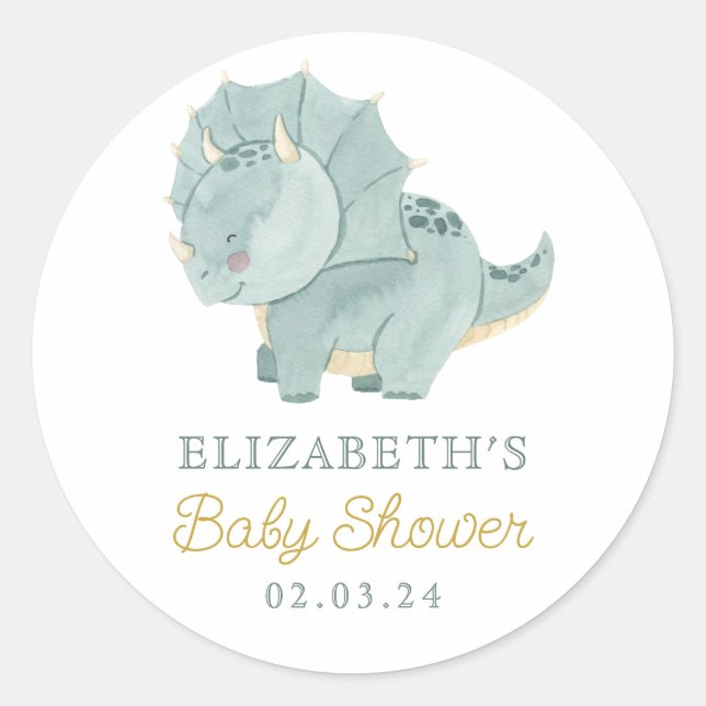 Sticker Rond Baby shower Watercolor Cute Dino (Devant)