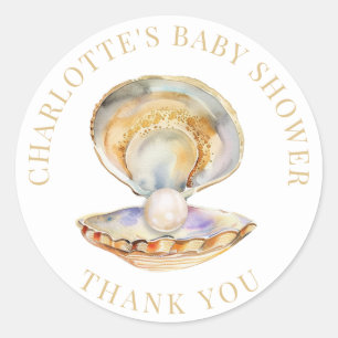 Sticker Rond Baby shower Watercolor Ocean Little Pearl