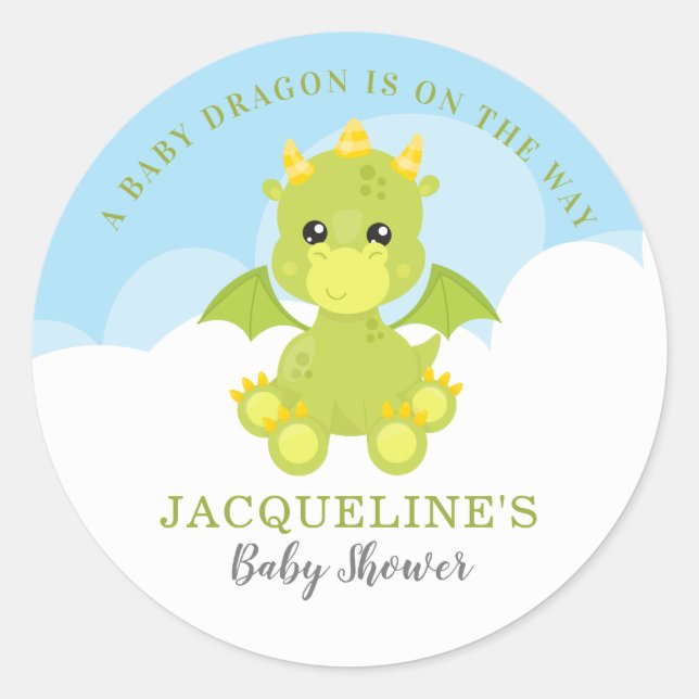Sticker Rond Baby shower Whimsical Boy Dragon (Devant)