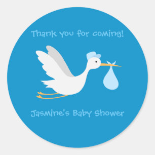 Sticker Rond Baby shower Whimsical Boy Stork