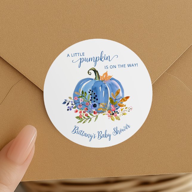 Sticker Rond Baby shower Whimsical Citrouille bleu (Créateur téléchargé)