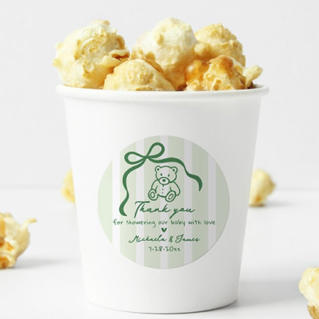 Sticker Rond Baby shower Whimsical de Bow Doodle Drale Main Ver (Créateur téléchargé)