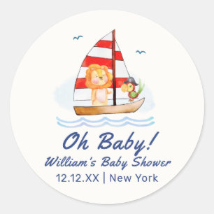 Sticker Rond Baby shower Whimsical Nautical Wild Lion