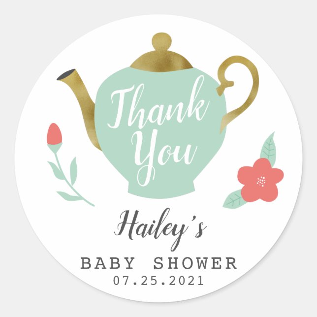 Sticker Rond Baby shower Whimsical Tea Party Favoriser (Devant)