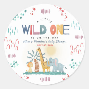 Sticker Rond Baby shower Wild One Safari Animaux