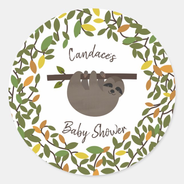 Sticker Rond Baby Sloth Baby shower de verdure d'automne (Devant)