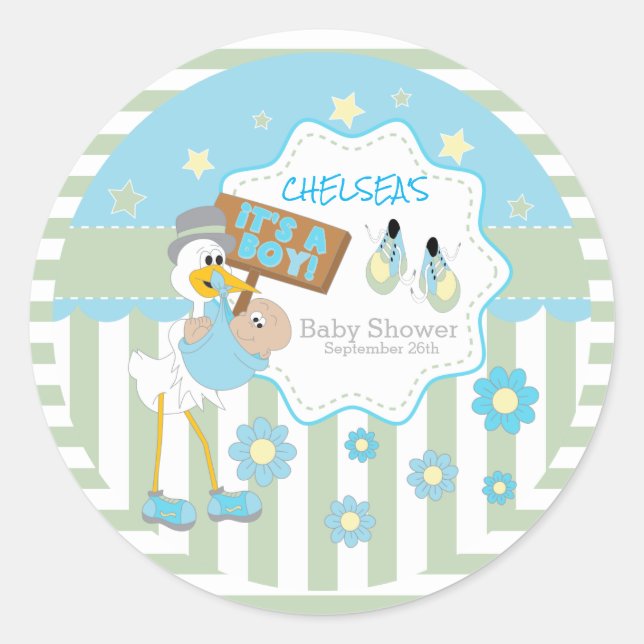Sticker Rond Baby Stork Baby Boy Douche (Devant)