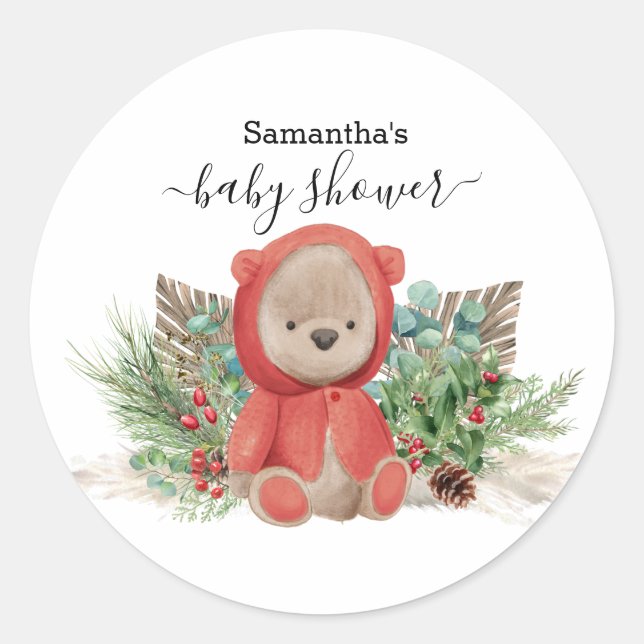 Sticker Rond Baby Teddy Ours Noël Bouquet Boho (Devant)