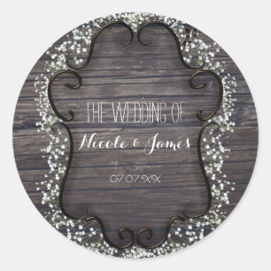Sticker Rond Babys Breath et Bois Country Western Rustique