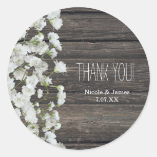 Sticker Rond Baby's Breath sur Mariage Champêtre en Bois Rustiq