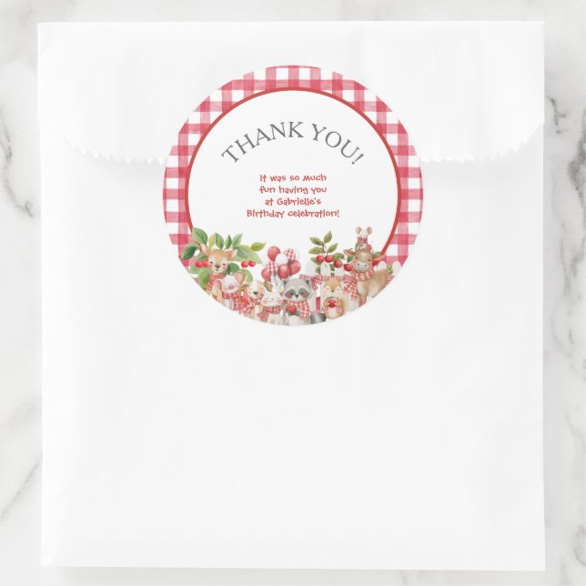 Sticker Rond Baby's Cherry First Red Gingham Birthday (Sac)
