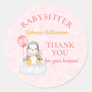 Sticker Rond Babysitter Merci mignon Penguin