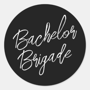 Sticker Rond Bachelor Brigade Black and White Bachelor Party